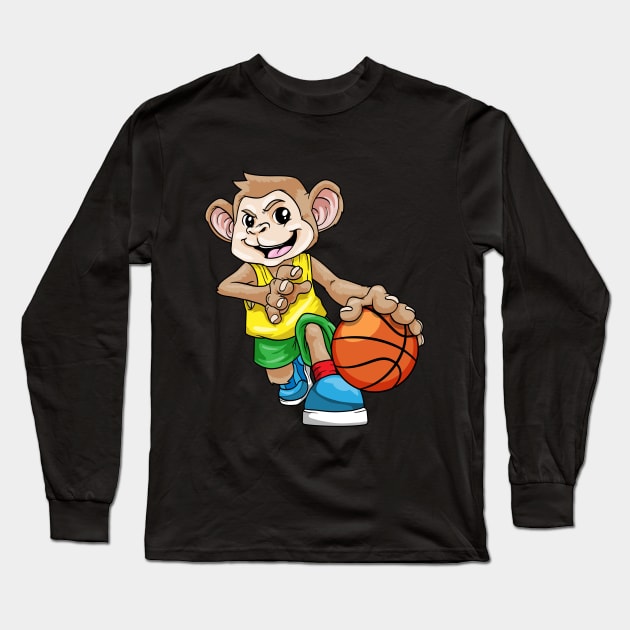 Funny monkey is playing basketball Long Sleeve T-Shirt by Markus Schnabel